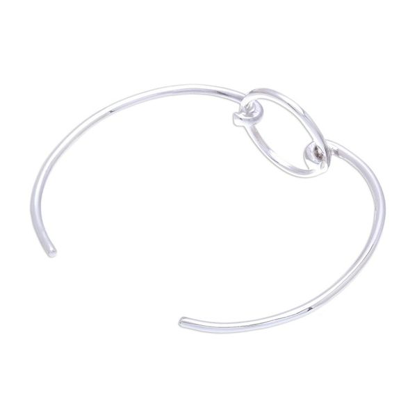 Alternate image for Modern Sterling Silver Cuff Bracelet with a Circular Pendant Circular Space
