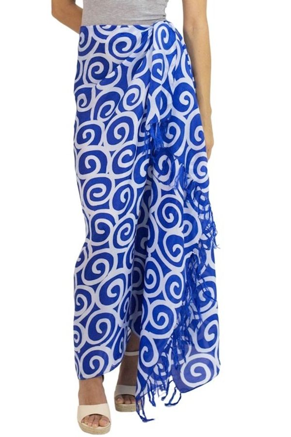 Alternate image for Artisan Crafted Thai Silk Batik Sarong in Blue Blueberry Spiral