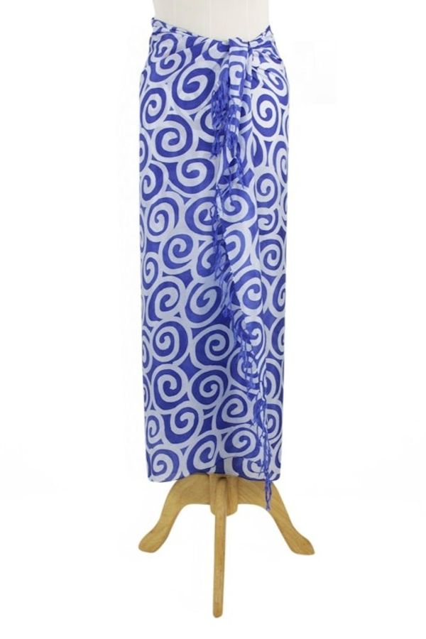 Alternate image for Artisan Crafted Thai Silk Batik Sarong in Blue Blueberry Spiral