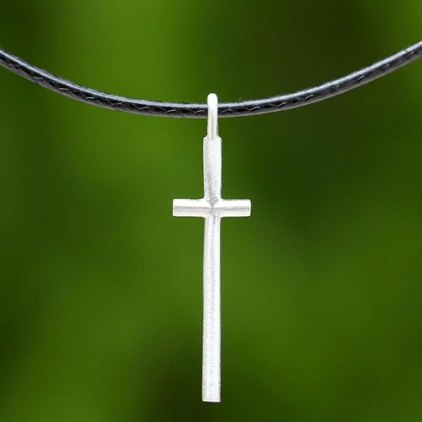 Alternate image for 925 Sterling Silver Cross on Black Braided Cord Necklace Exquisite Cross
