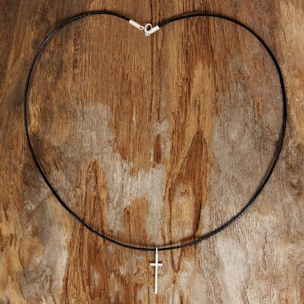 Alternate image for 925 Sterling Silver Cross on Black Braided Cord Necklace Exquisite Cross