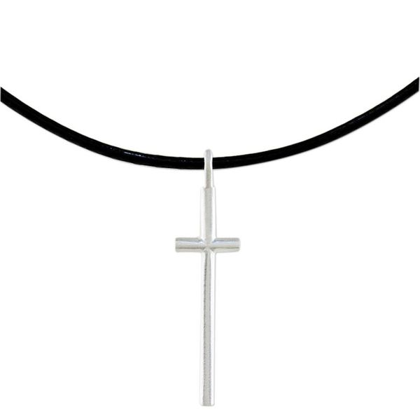 Alternate image for 925 Sterling Silver Cross on Black Braided Cord Necklace Exquisite Cross