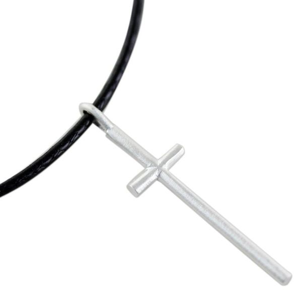 Alternate image for 925 Sterling Silver Cross on Black Braided Cord Necklace Exquisite Cross