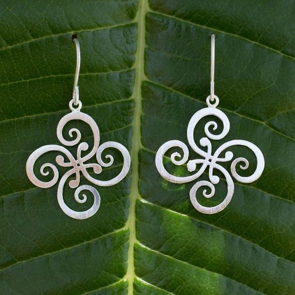 Alternate image for Fair Trade Floral Sterling Silver Dangle Earrings Thai Pinwheel
