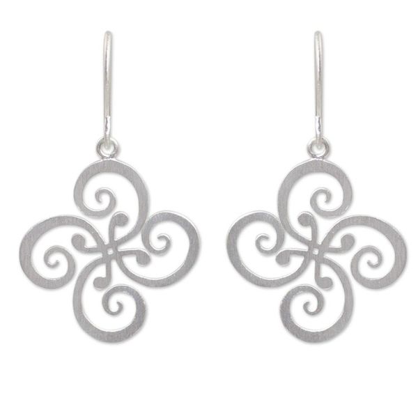 Alternate image for Fair Trade Floral Sterling Silver Dangle Earrings Thai Pinwheel