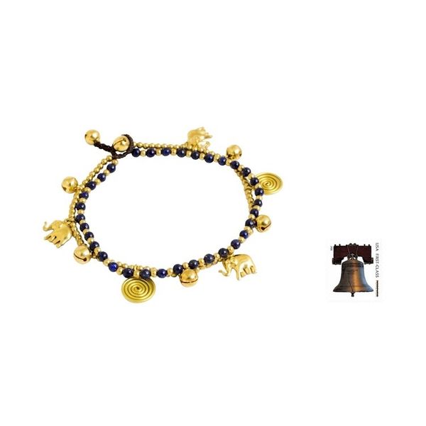 Alternate image for Colorful Thai Agate Bell Anklet with Brass Beads and Charms Elephant Bells