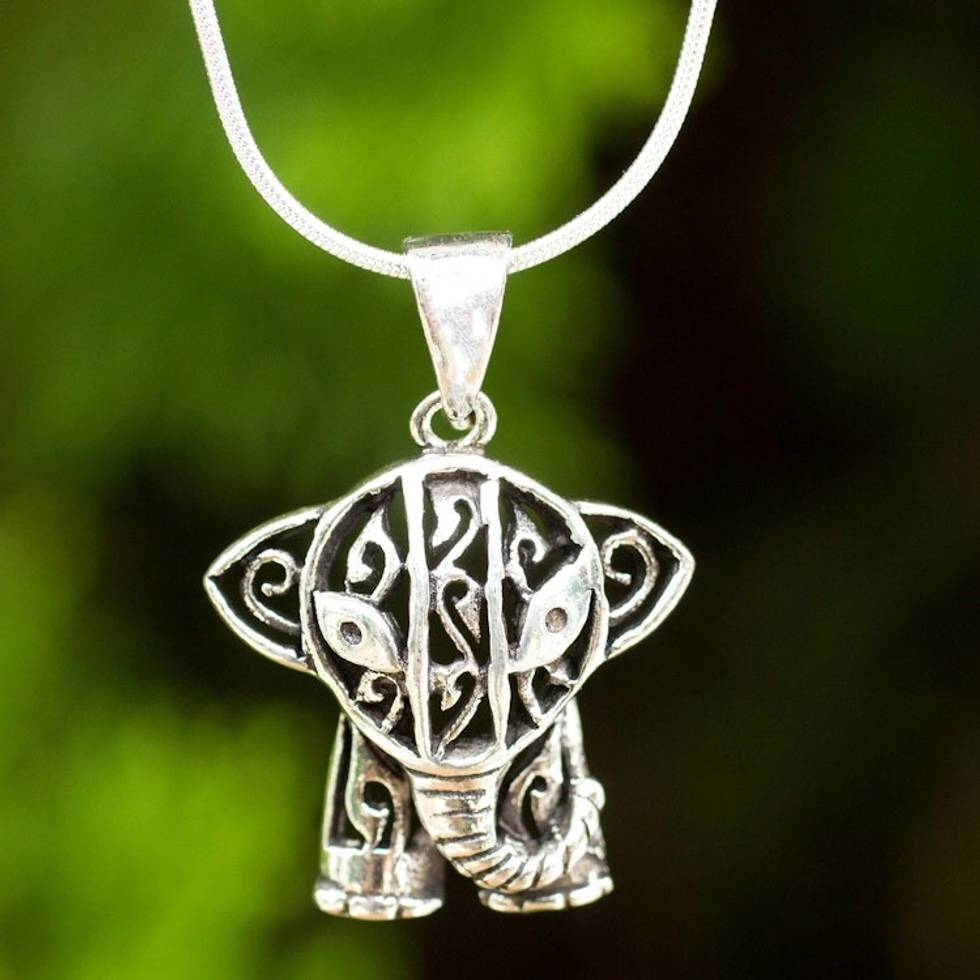 Hand Crafted Sterling Silver Necklace with Elephant Pendant 'Elephant Gaze'