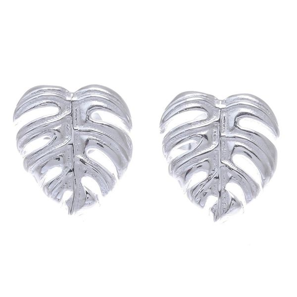 Alternate image for Handcrafted Thai Sterling Silver Leaf Stud Earrings Tropical Leaf