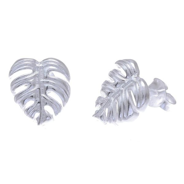 Alternate image for Handcrafted Thai Sterling Silver Leaf Stud Earrings Tropical Leaf