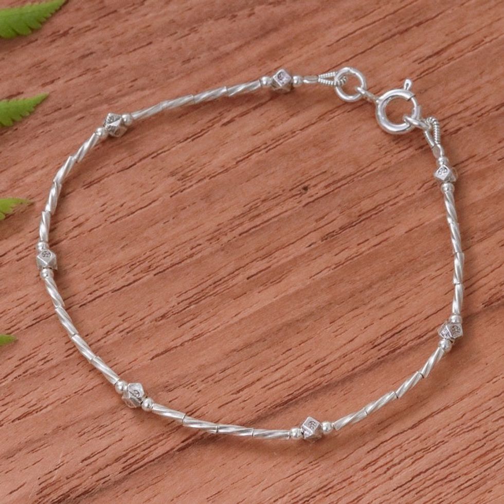Spiral Pattern Karen Silver Beaded Bracelet from Thailand 'Cute Hill Tribe'