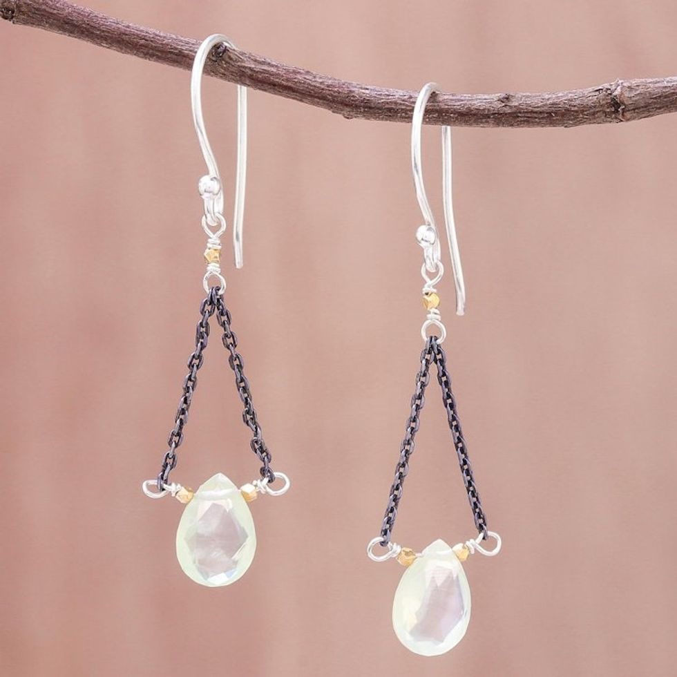 Gold Accent Prehnite Dangle Earrings from Thailand 'Justice'
