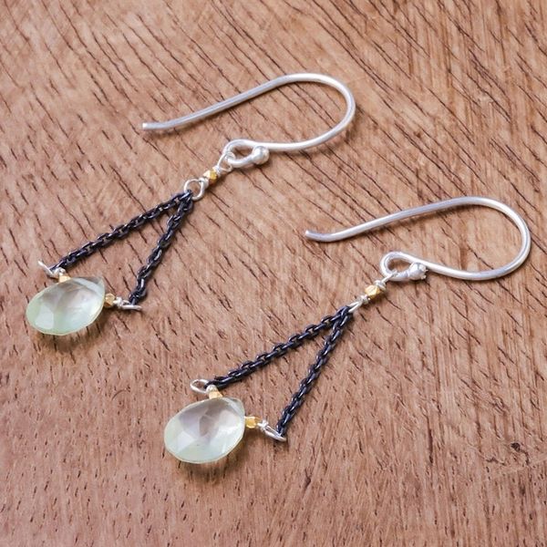 Alternate image for Gold Accent Prehnite Dangle Earrings from Thailand Justice