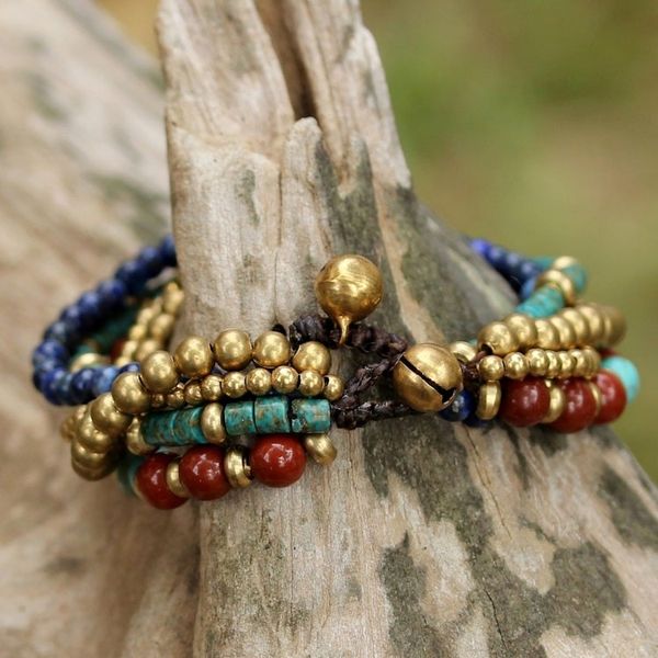 Alternate image for Multi Gemstone Beaded Bracelet from Thailand Beads and Bells
