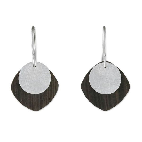 Alternate image for Sterling Silver and Wood Dangle Earrings from Thailand Simple and Sophisticated