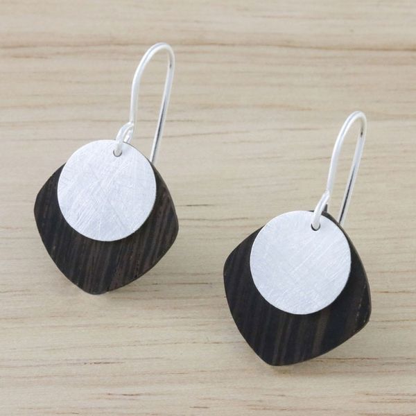 Alternate image for Sterling Silver and Wood Dangle Earrings from Thailand Simple and Sophisticated