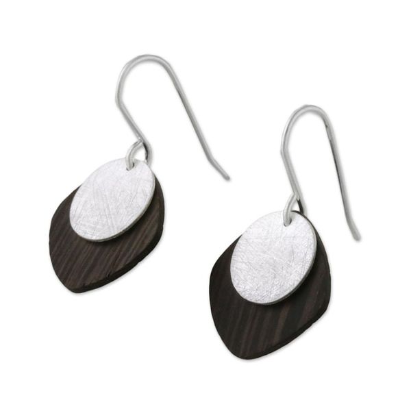 Alternate image for Sterling Silver and Wood Dangle Earrings from Thailand Simple and Sophisticated