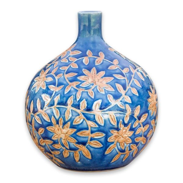 Alternate image for Handcrafted Celadon Ceramic Vase from Thailand Golden Jasmine