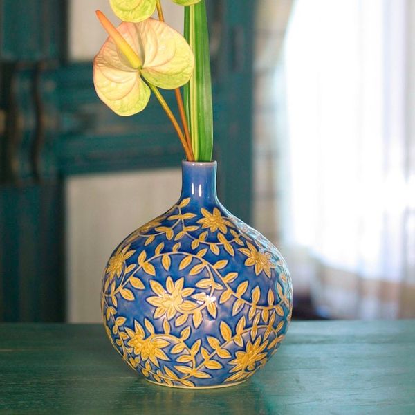 Alternate image for Handcrafted Celadon Ceramic Vase from Thailand Golden Jasmine