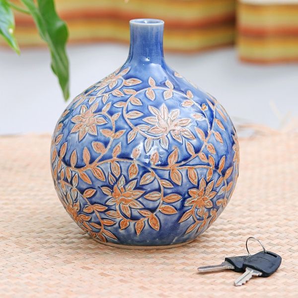 Alternate image for Handcrafted Celadon Ceramic Vase from Thailand Golden Jasmine