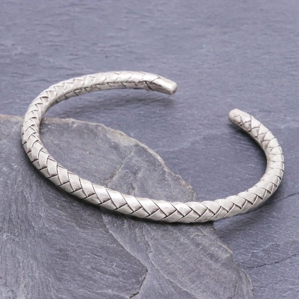 Thai Hand Crafted Sterling Silver Cuff Bracelet 'Silver Bond'