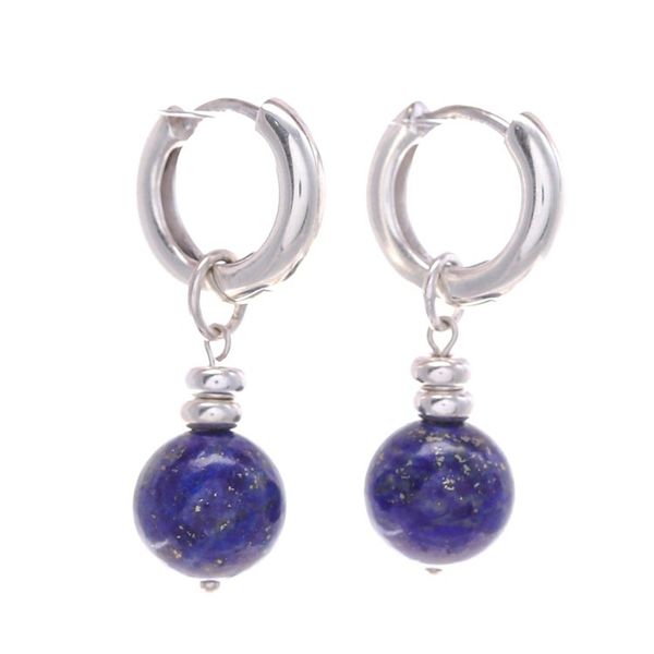 Alternate image for Sterling Silver Hoop Earrings with Lapis Lazuli Stones Shining Allure