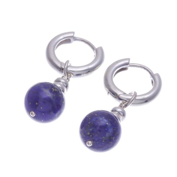 Alternate image for Sterling Silver Hoop Earrings with Lapis Lazuli Stones Shining Allure