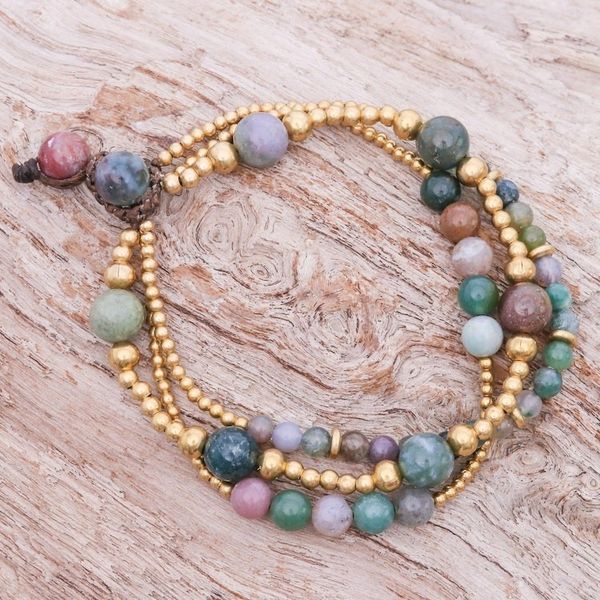 Alternate image for Multicolored Agate and Brass Beaded Bracelet Natural Wonders