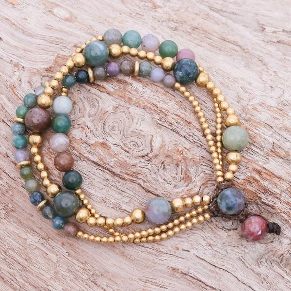 Alternate image for Multicolored Agate and Brass Beaded Bracelet Natural Wonders