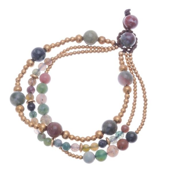 Alternate image for Multicolored Agate and Brass Beaded Bracelet Natural Wonders