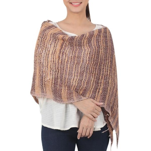 Alternate image for Handwoven Cotton Open Weave Scarf in Brown and Yellow Autumn Melange