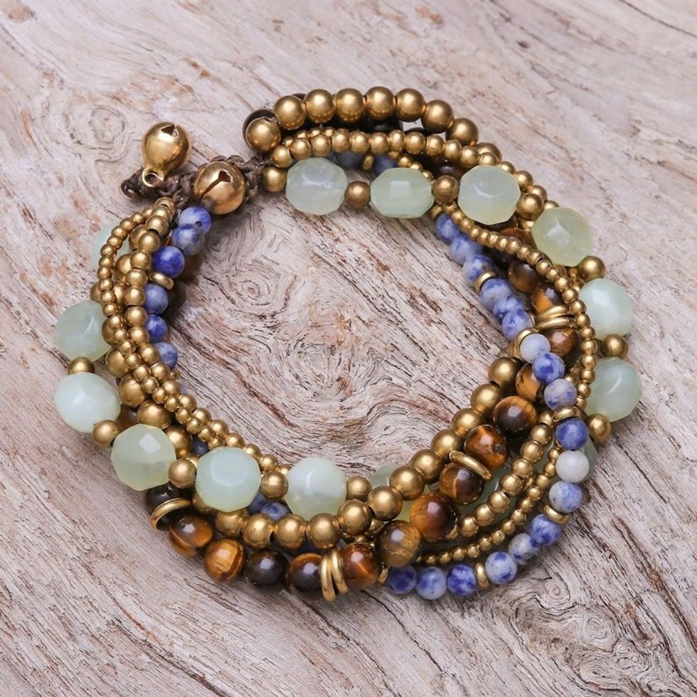 Multi-Gemstone Beaded Torsade Bracelet from Thailand 'Thai Tranquility'