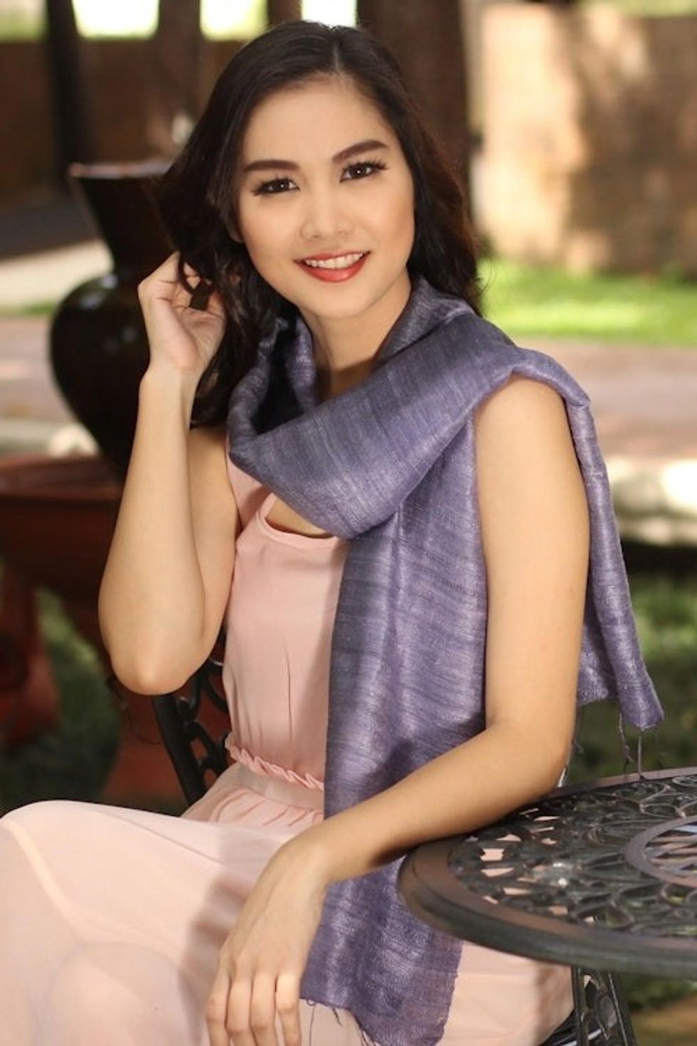 Purple Silk Scarf 'Bold Lily'
