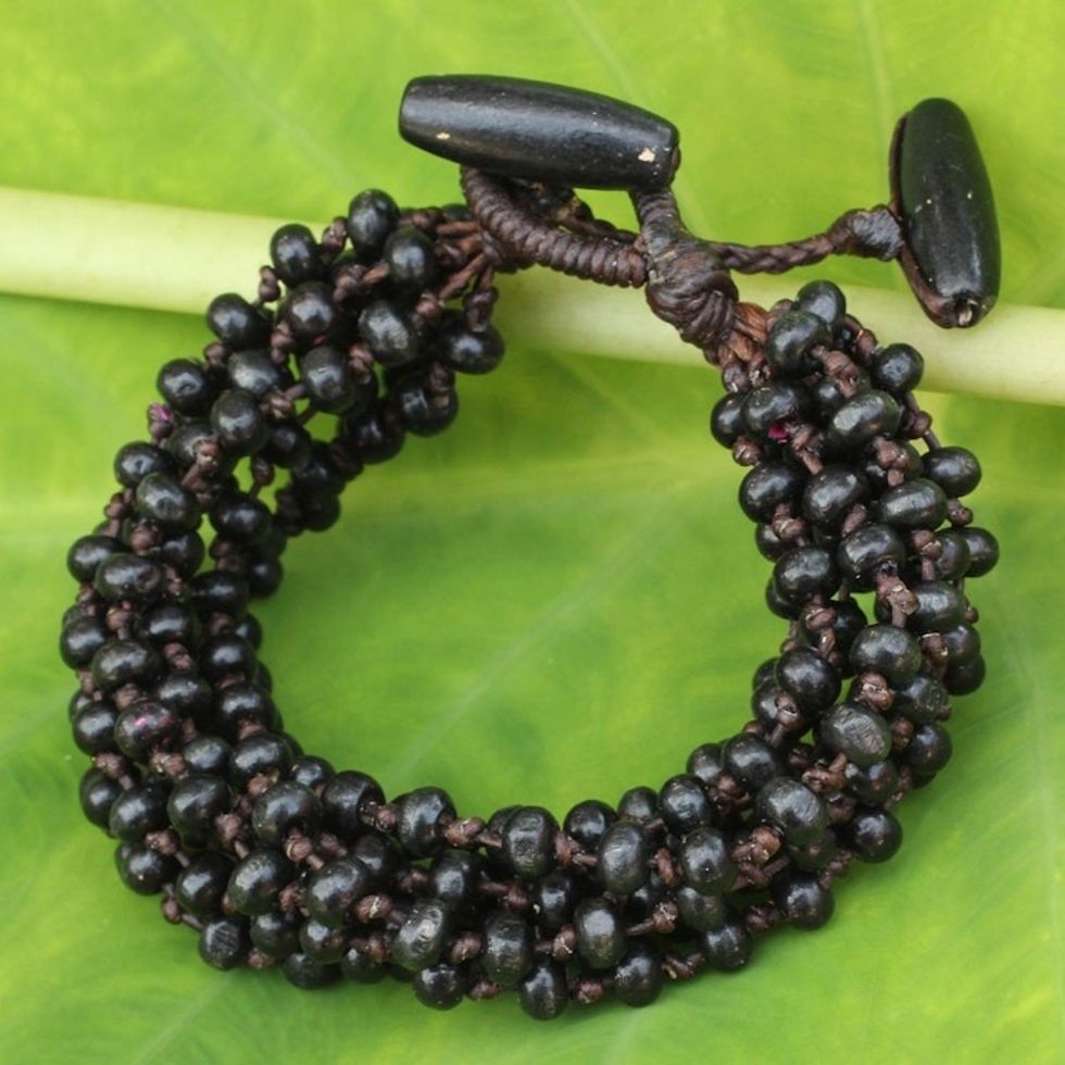 Black Hand Knotted Beaded Bracelet 'Night Shadows'