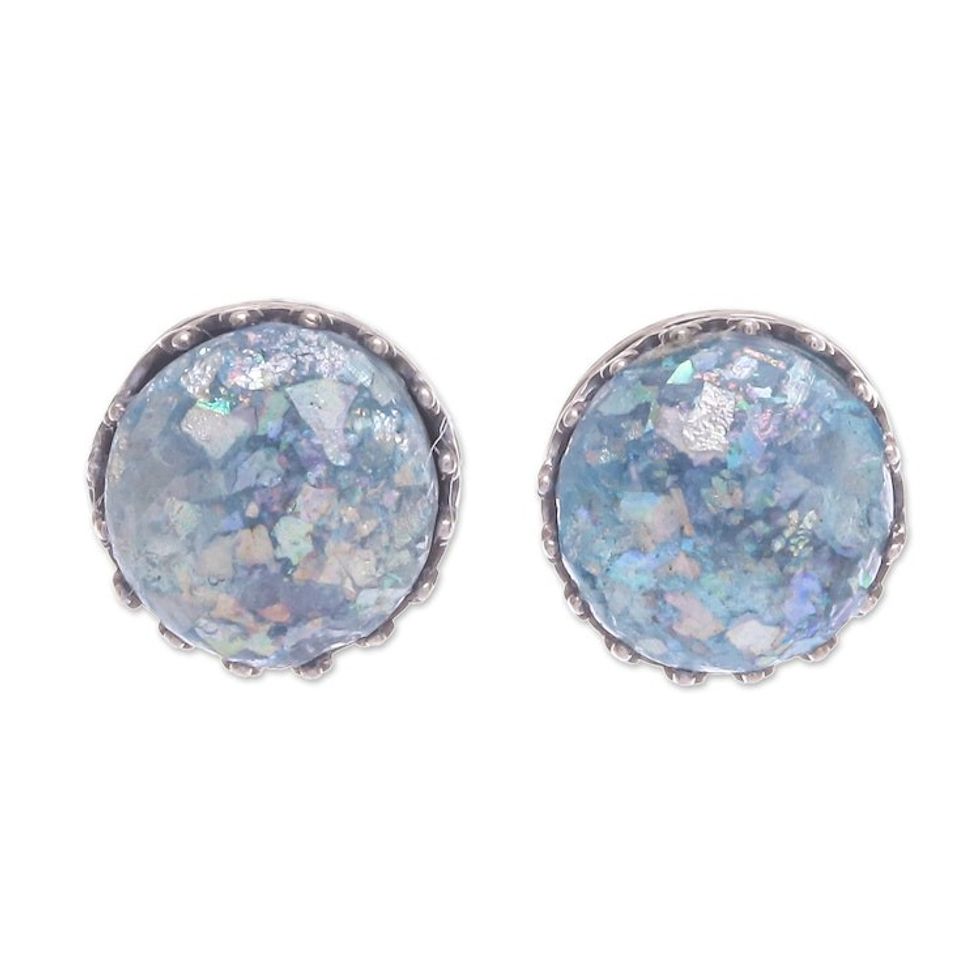 Roman Glass and Sterling Silver Stud Earrings 'Mining for Treasure'