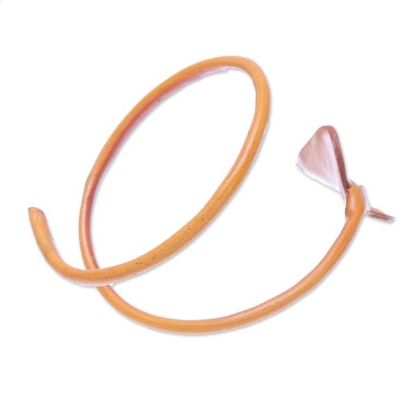 Alternate image for Leaf-Themed Leather Wrap Bracelet in Saffron from Thailand Heart Leaf in Saffron
