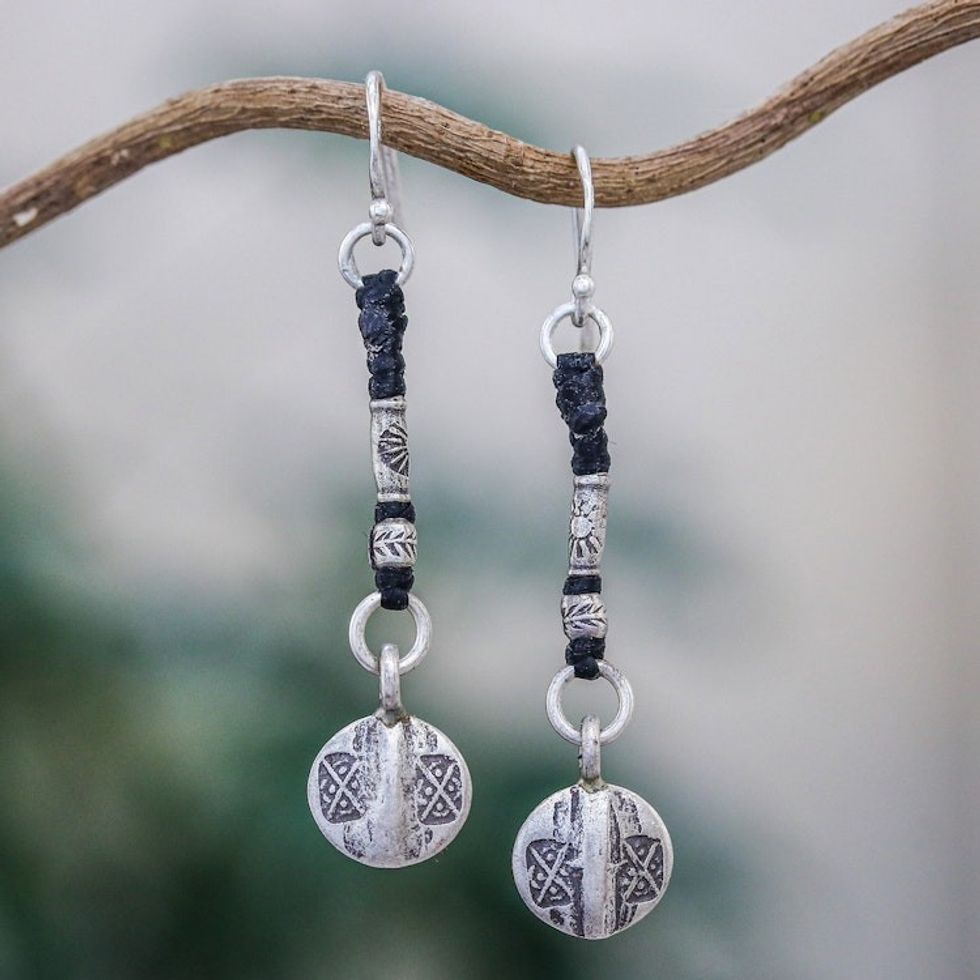 Unique Hill Tribe Silver Dangle Earrings 'Tribal Art'