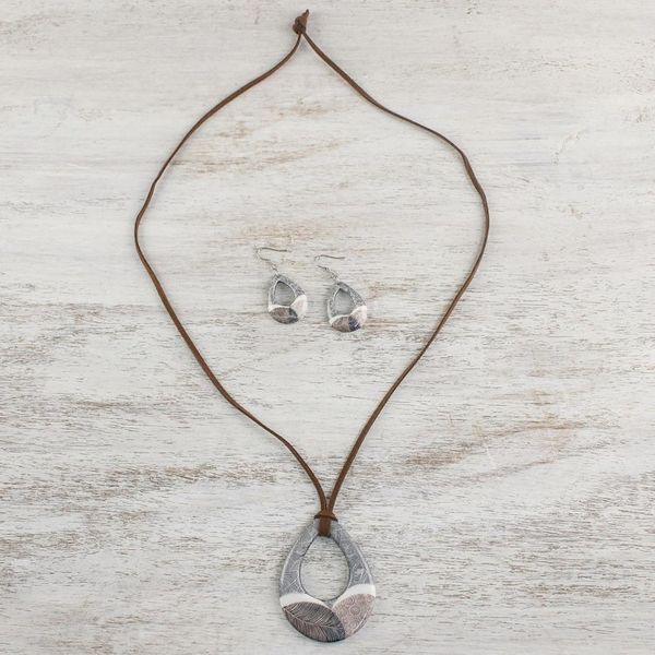 Alternate image for Handmade Singing Hills Ceramic Necklace and Earring Set Singing Hills