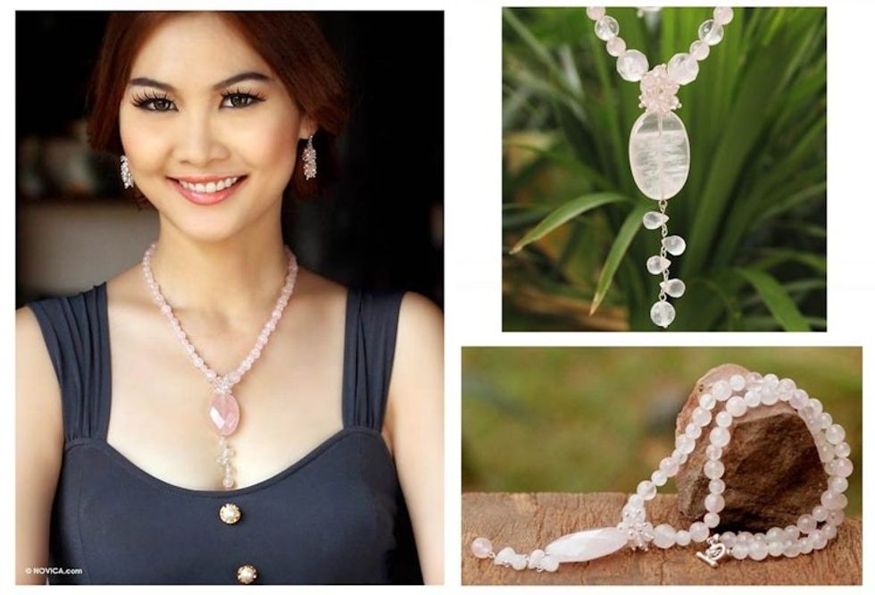 Handmade Rose Quartz Y Necklace 'Spell of Love'