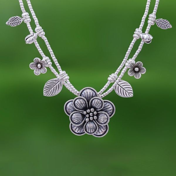 Alternate image for Silver Flower Two Strand Charm Necklace Karen Daisy