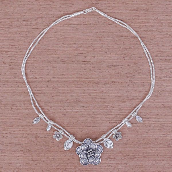 Alternate image for Silver Flower Two Strand Charm Necklace Karen Daisy
