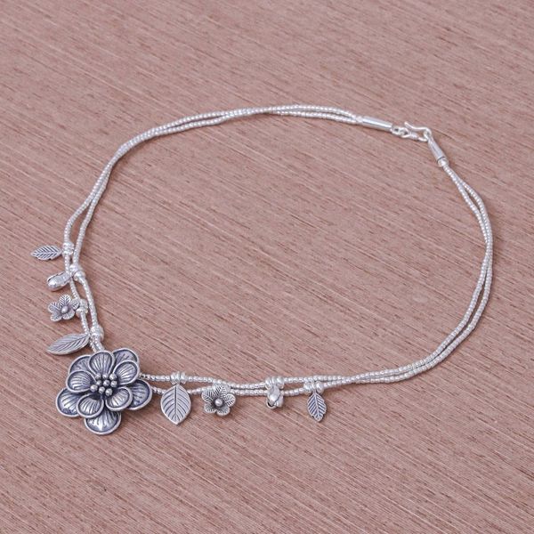 Alternate image for Silver Flower Two Strand Charm Necklace Karen Daisy