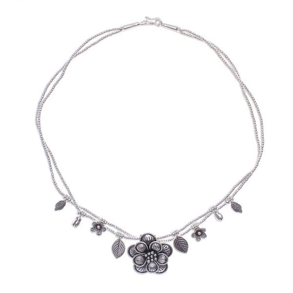 Alternate image for Silver Flower Two Strand Charm Necklace Karen Daisy