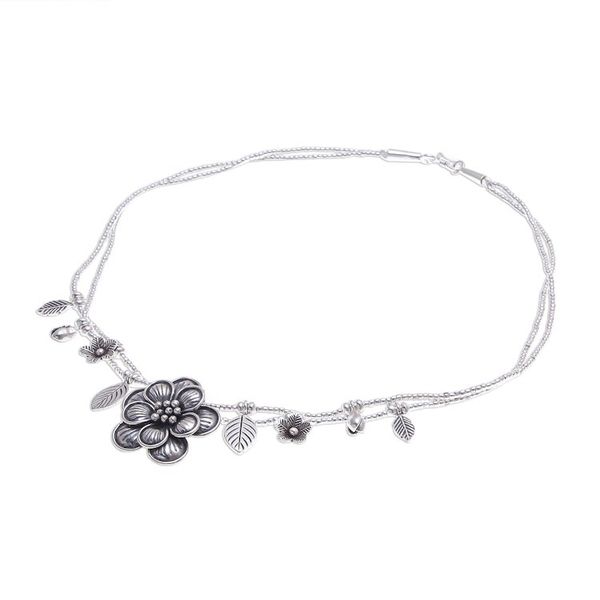 Alternate image for Silver Flower Two Strand Charm Necklace Karen Daisy