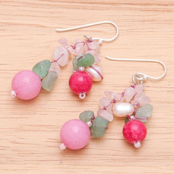 Alternate image for Handcrafted Multi-Gemstone Pink Dangle Earrings Pink Paradise