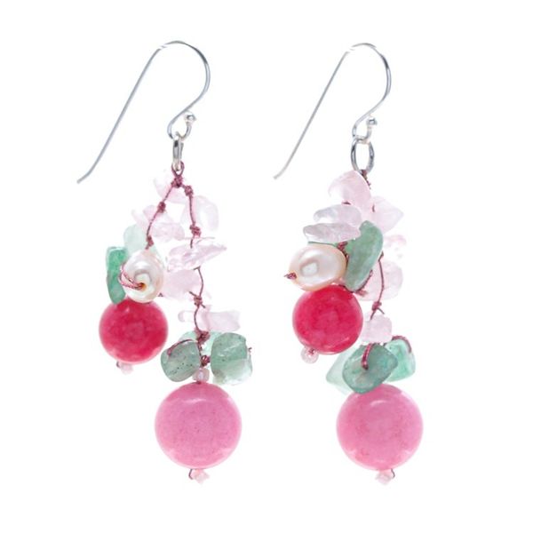 Alternate image for Handcrafted Multi-Gemstone Pink Dangle Earrings Pink Paradise