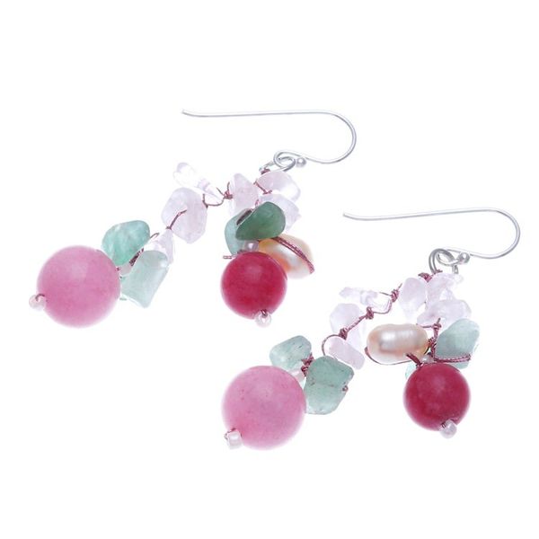 Alternate image for Handcrafted Multi-Gemstone Pink Dangle Earrings Pink Paradise