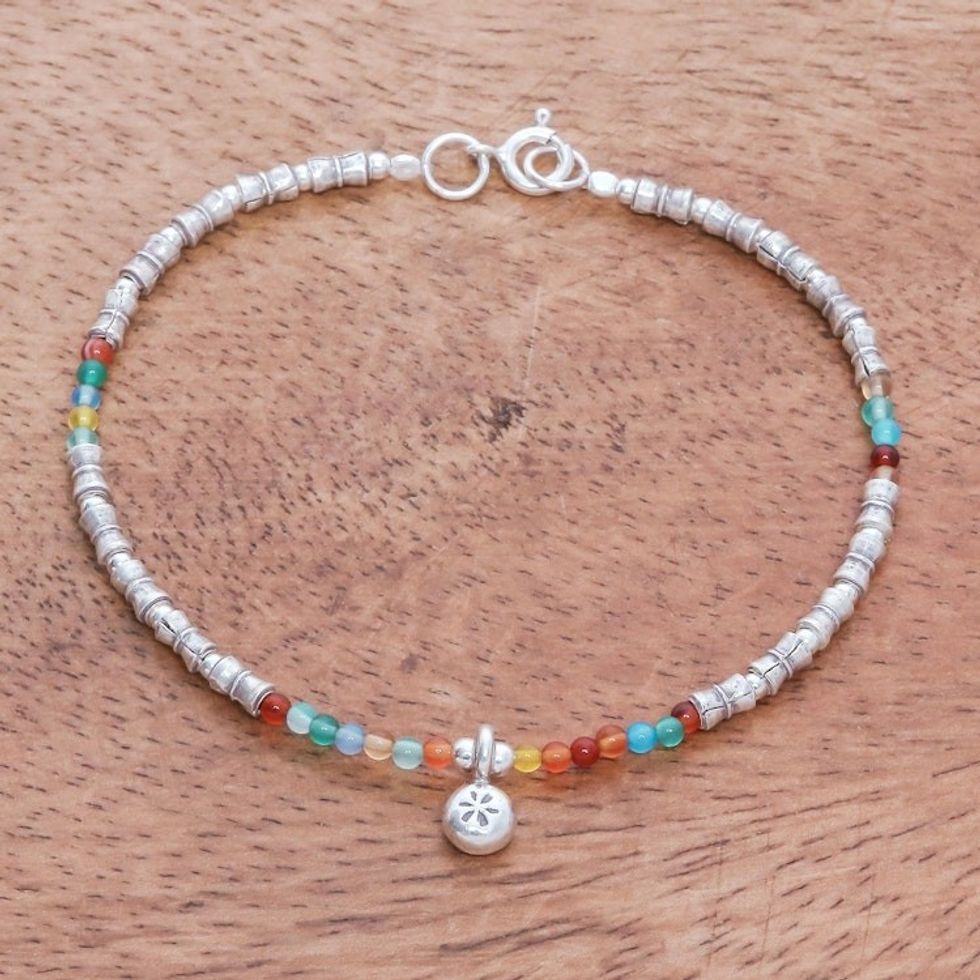 Karen Silver Chalcedony Beaded Bracelet from Thailand 'Karen Glee'