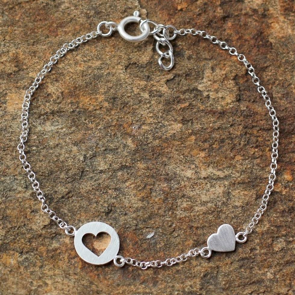 Sterling Silver Heart Shaped Station Bracelet from Thailand 'Puzzling Hearts'