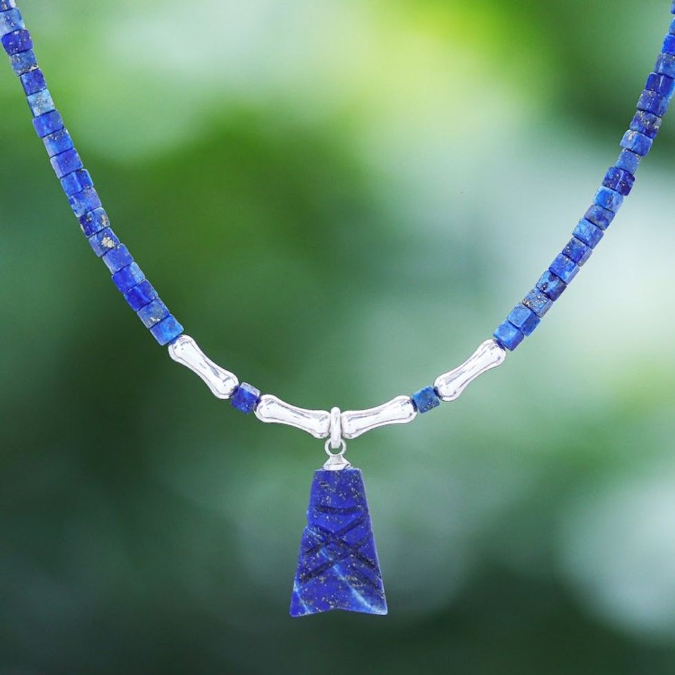 Hand Made Sterling Silver and Lapis Lazuli Pendant Necklace 'Shrouded Origins'