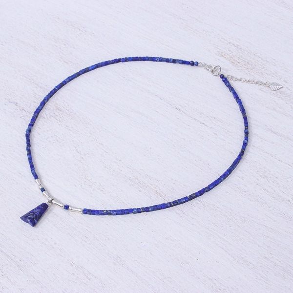 Alternate image for Hand Made Sterling Silver and Lapis Lazuli Pendant Necklace Shrouded Origins